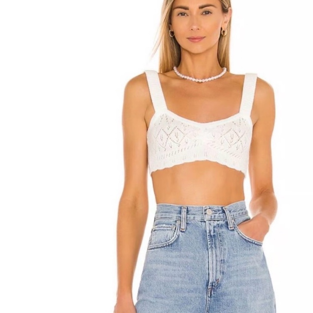 Revolve For Love & Lemons Coquette Open Knit Blanca Crochet Crop Top  size small